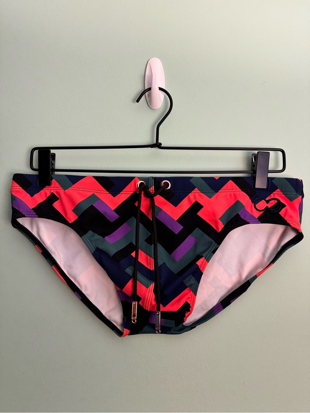 Men’s 2EROS V10 Swim Brief in Orange/Green/Purple Geometric Print Size L (34-35)